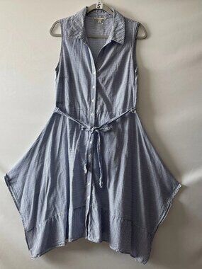 Parallel Skies Womens Blue Sleeveless Striped Asymmetrical Shirt Dress Size M